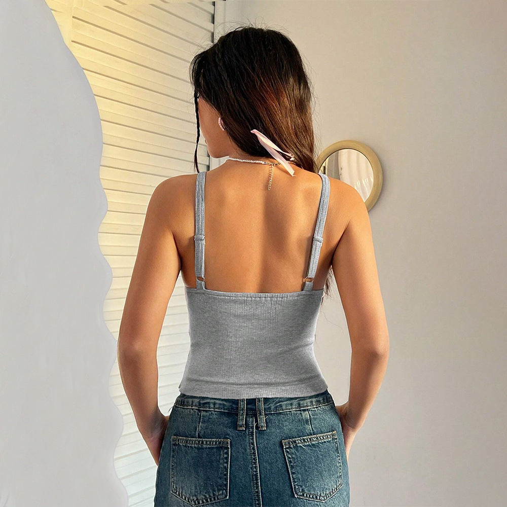 Chic & Stil Decorative Women's Top with Spaghetti Straps and Trendy Bow