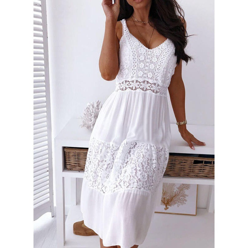 Maxi dress with bohemian lace details for women Lune London
