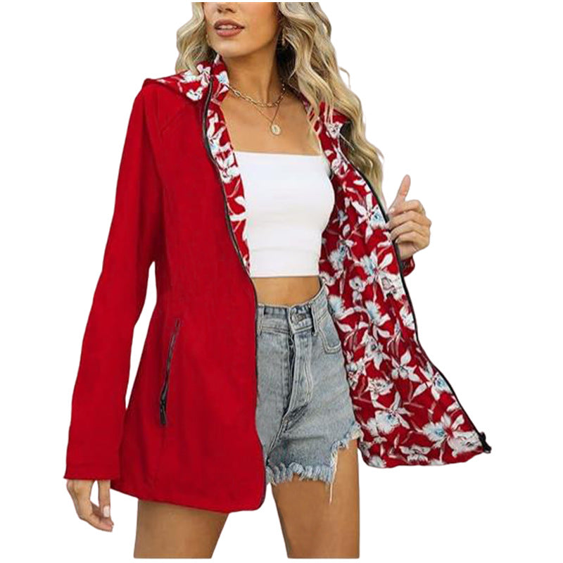Ladies light transition jacket with floral lining Lune London
