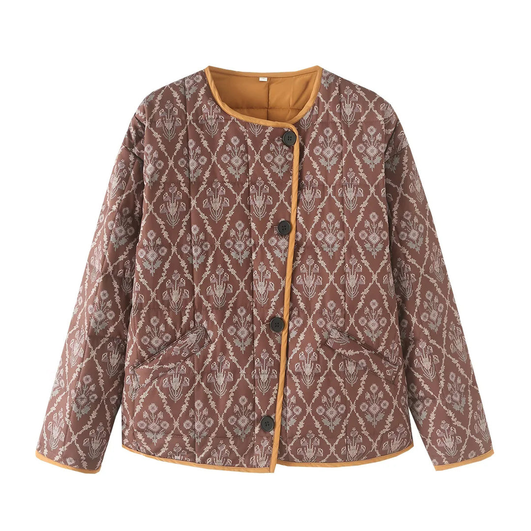 Quilted transitional jacket for women with floral design and practical pockets Lune London