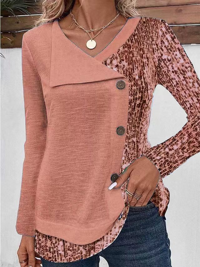 Women's long sleeve shirt with asymmetrical collar and decorative button details Lune London