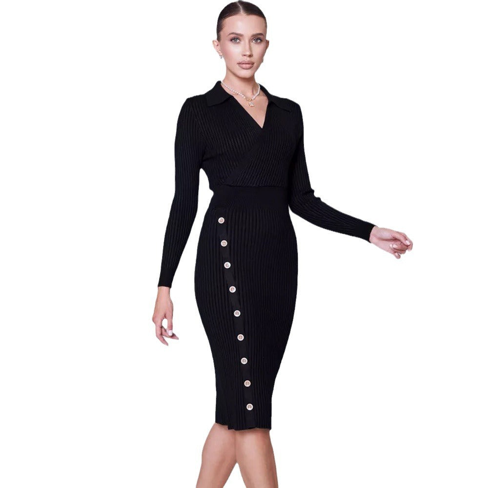 Knit dress for women with feminine button placket Lune London