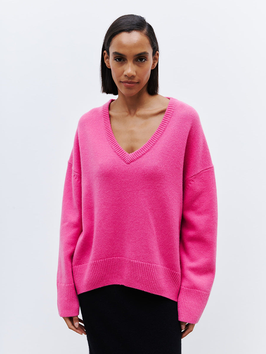 Ladies Oversized V-Neck Knit Sweater Lune London