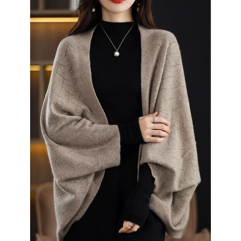 Ladies Large Knit Poncho with Modern Chic Roman Pattern and Style