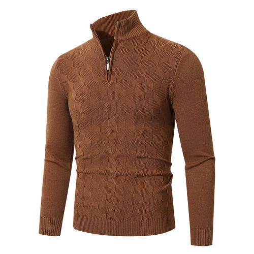 Trendy knitted sweater for men with half-zip and textured design Lune London