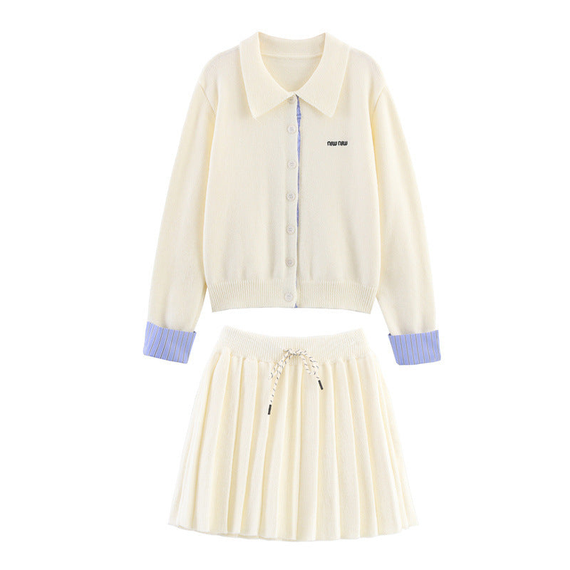 Women's knit set with shirt collar and pleated skirt Lune London