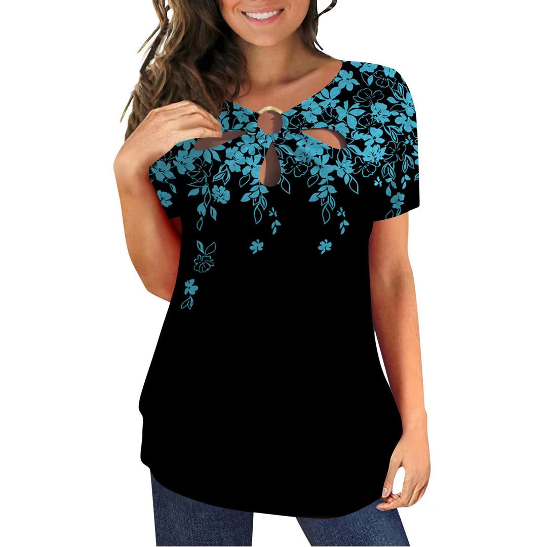 Women's elegant top with floral cut-out design and shiny ring insert Lune London