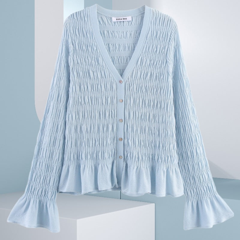 Ladies lightweight and elegant cardigan with ruffled hem Lune London