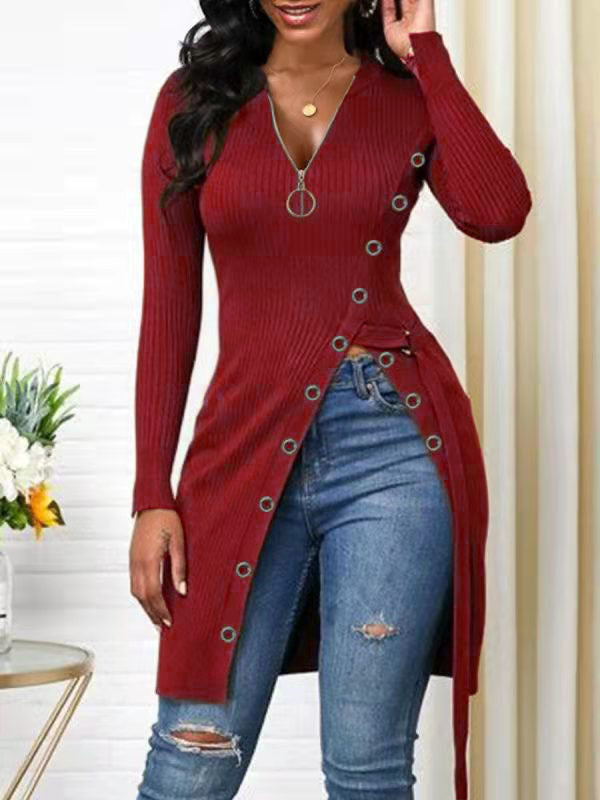 Fitted blouse for women with button details and a deep V-neck Lune London