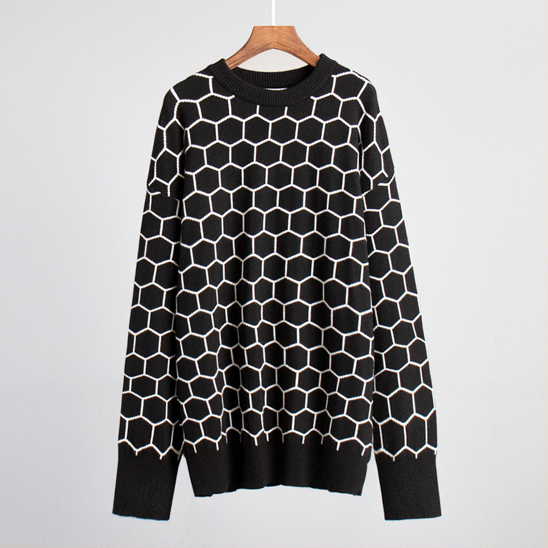 Sweater femme à motifs avec un joli motif en nid d'abeille et coupe loose Chic & Stil