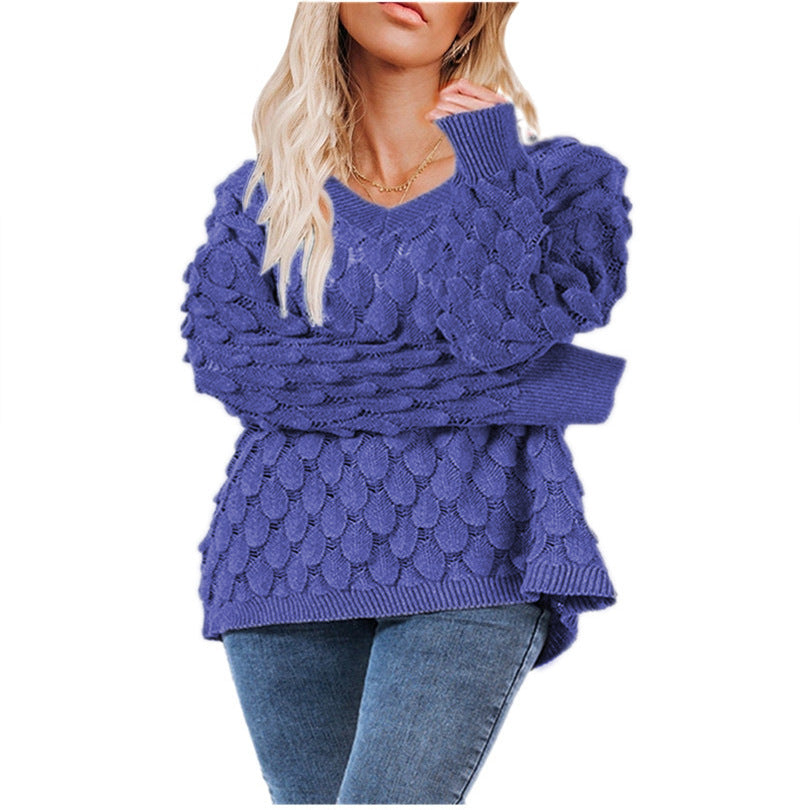 Knit sweater for women with textured honeycomb design Lune London