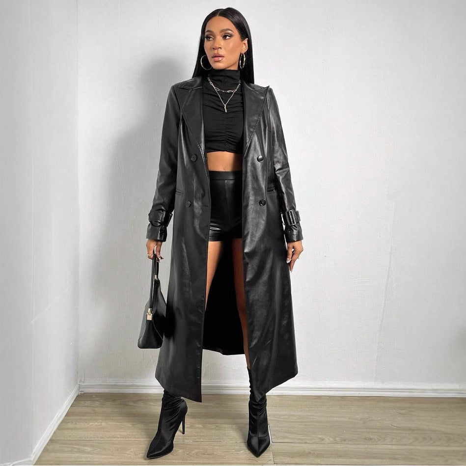 Ladies Elegant and Stylish Faux Leather Trench Coat Lune London