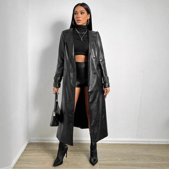 Ladies Elegant and Stylish Faux Leather Trench Coat Lune London