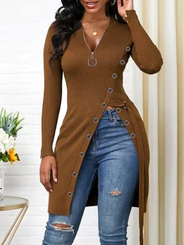 Fitted blouse for women with button details and a deep V-neck Lune London