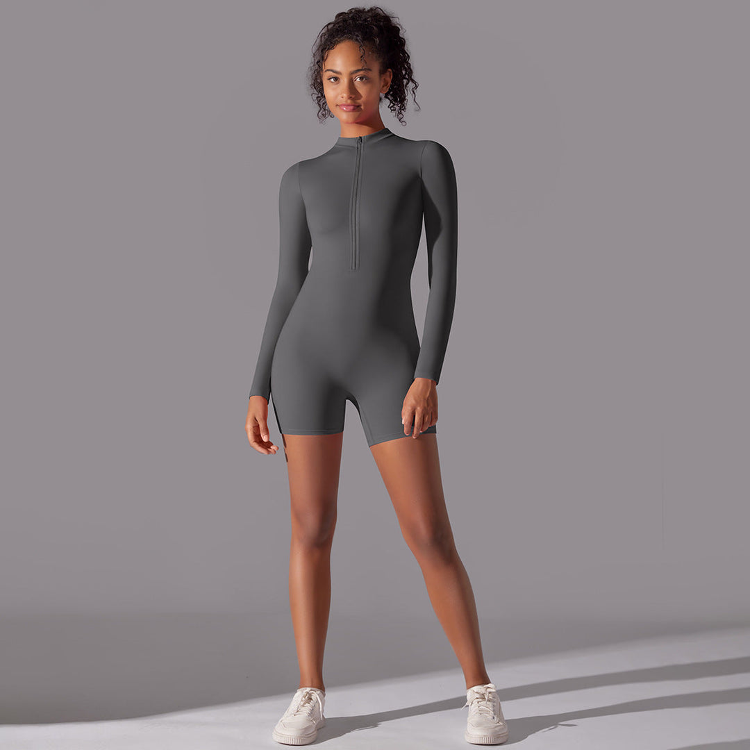 Women's Ribbed Beach Suit with Round Neckline and Zipper Lune London