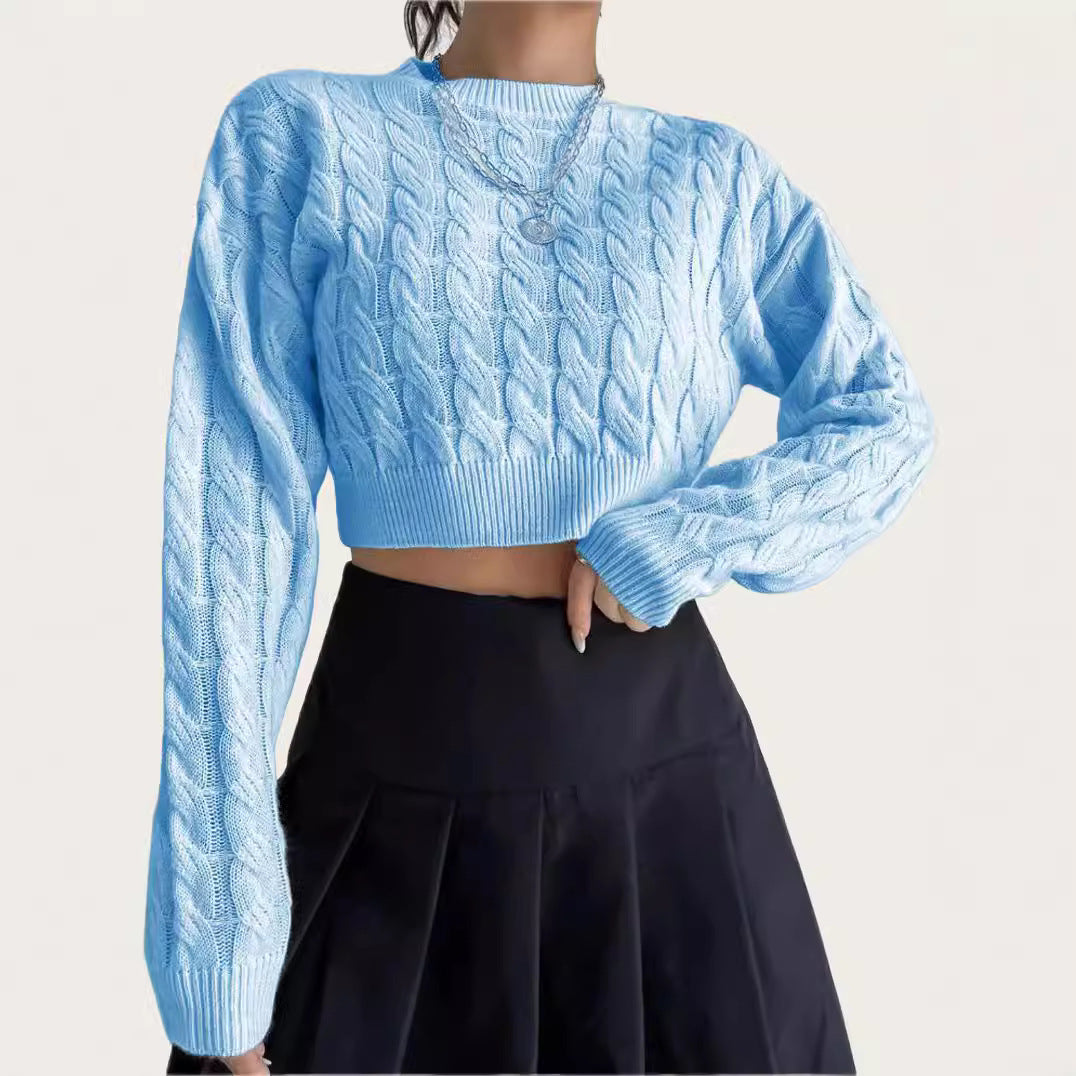 Short wool sweater for women with cable pattern Lune London