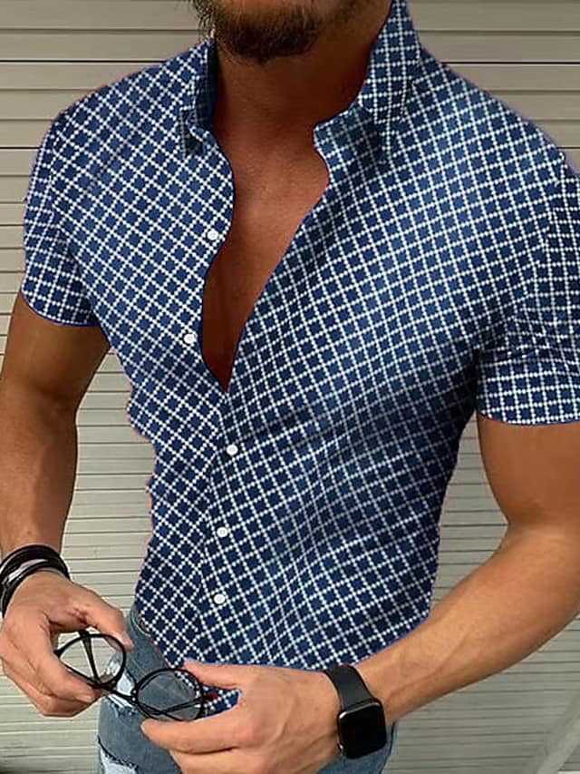 Men's Short Sleeve Shirt with Modern Check Pattern and Breathable Cotton Blend Lune London