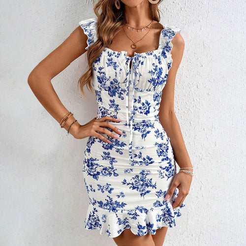 Robe mini femme avec motif floral et détails volants Chic & Stil