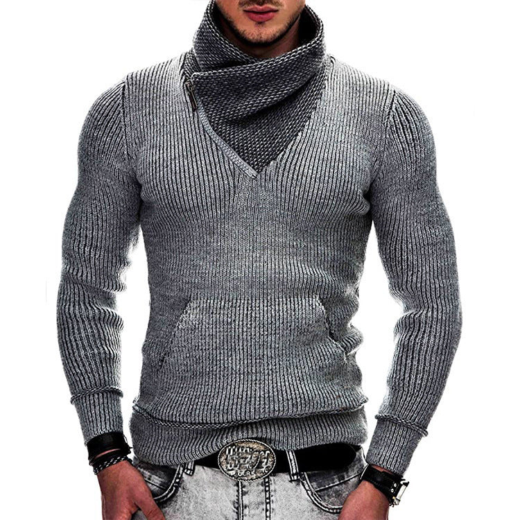 Men's Long Sleeve Hooded Sweatshirt with Asymmetrical Zip Closure and Structured Knit Design Lune London