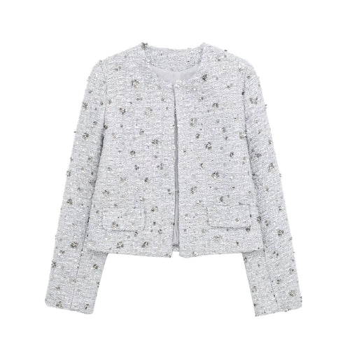 Lune London elegant tweed jacket for women with sparkling sequins and a textured design