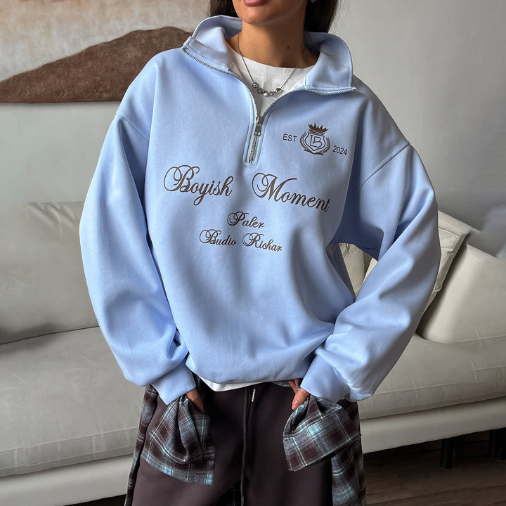 Women's sweatshirt with modern high collar and creative print Lune London
