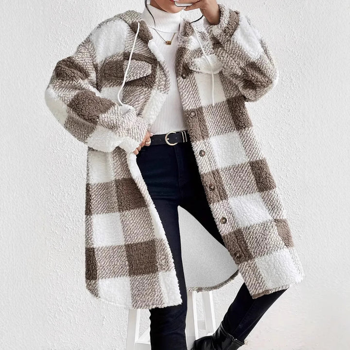 Plaid plush jacket for women in oversized style with button closure Lune London