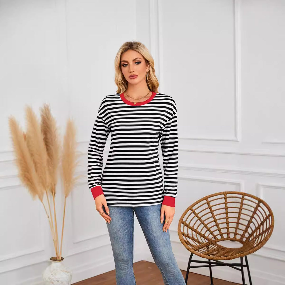 Striped long sleeve ladies t-shirt with round neck Lune London