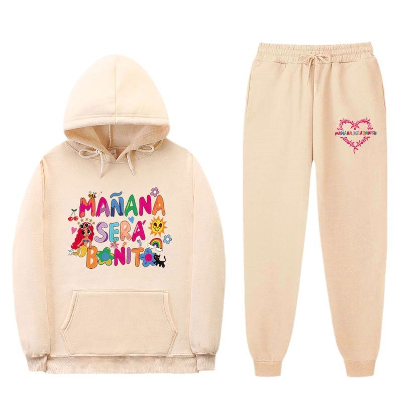 Women's Sweatshirt and Jogging Pants Set with Colorful Print Lune London