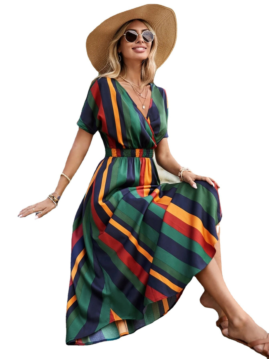 Striped maxi dress for women with optional belt Lune London