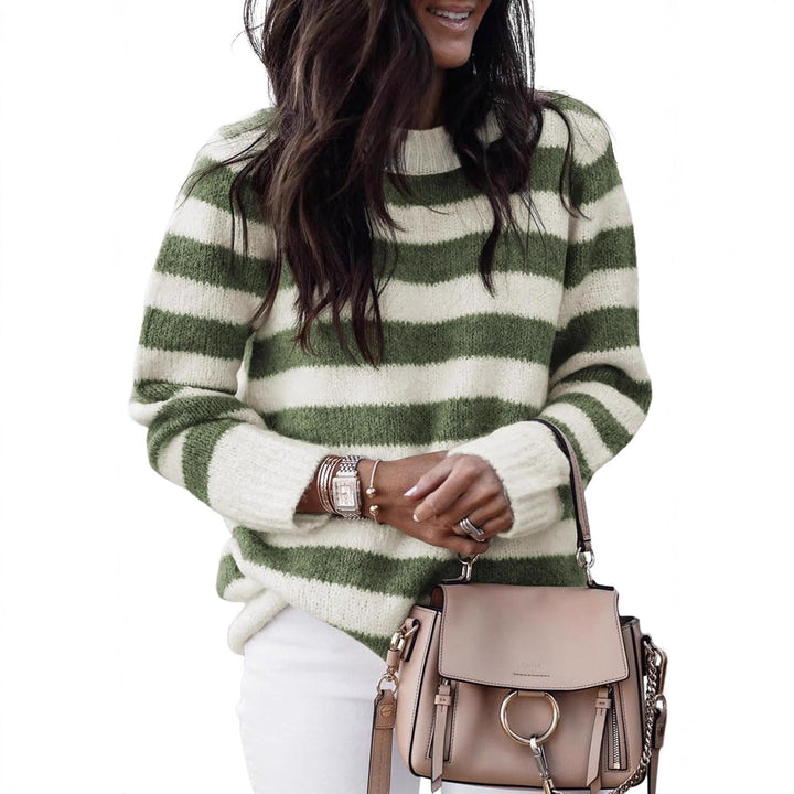 Casual knitted sweater for women with wide horizontal stripes Lune London