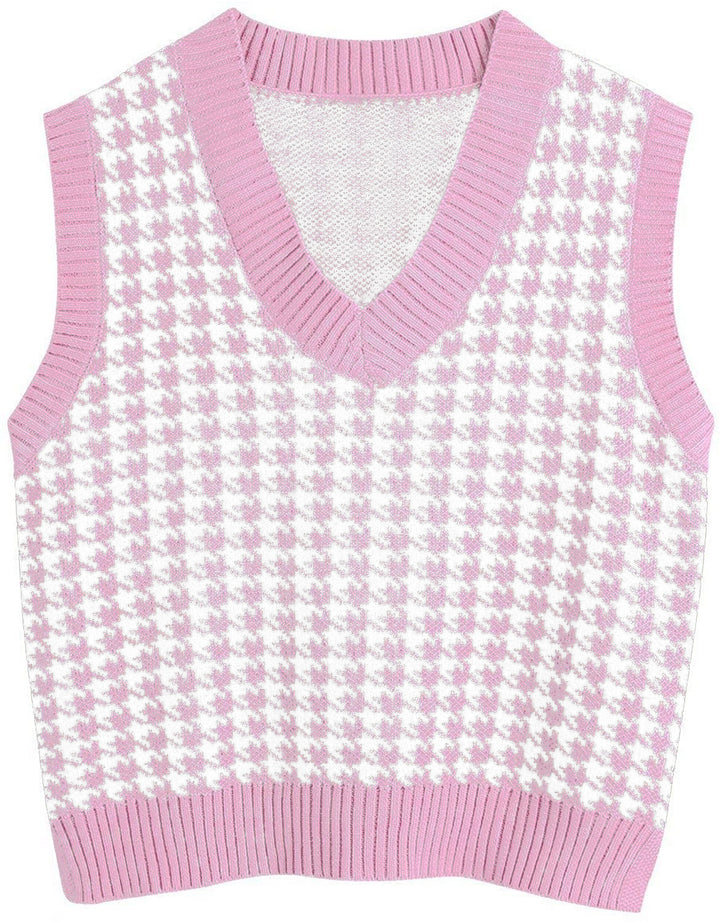 Knitted vest for women with a modern houndstooth pattern Lune London