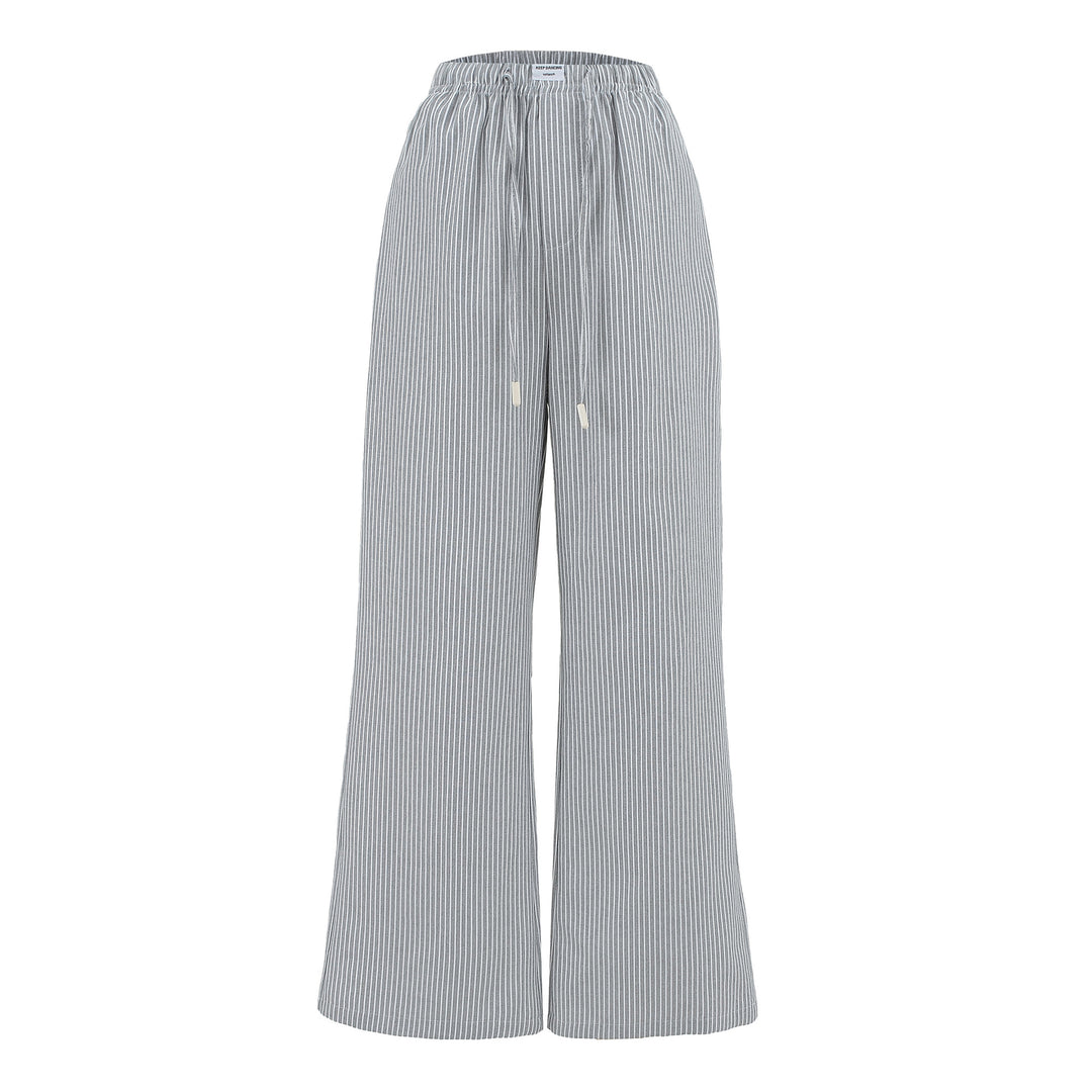 Loose jersey pants for women with a casual striped look featuring an elastic waistband and drawstring Lune London