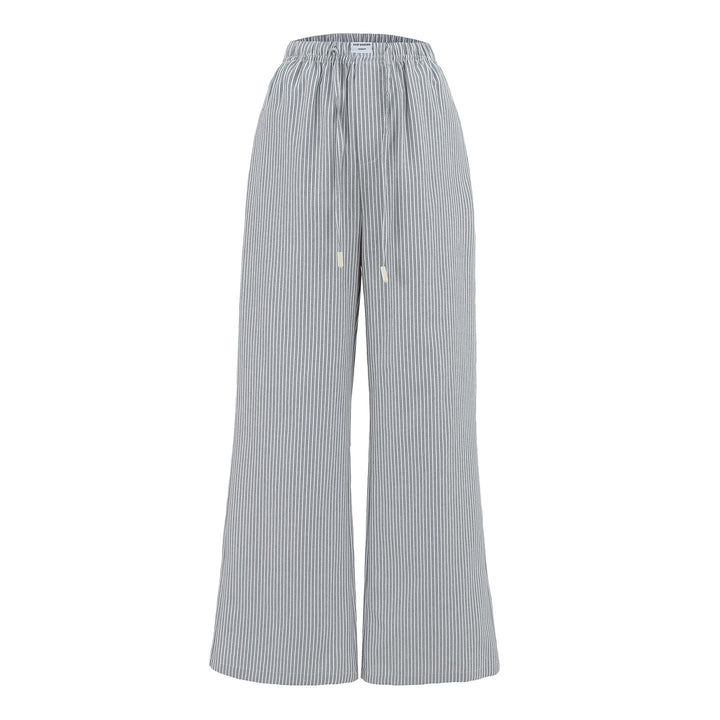 Loose jersey pants for women with a casual striped look featuring an elastic waistband and drawstring Lune London