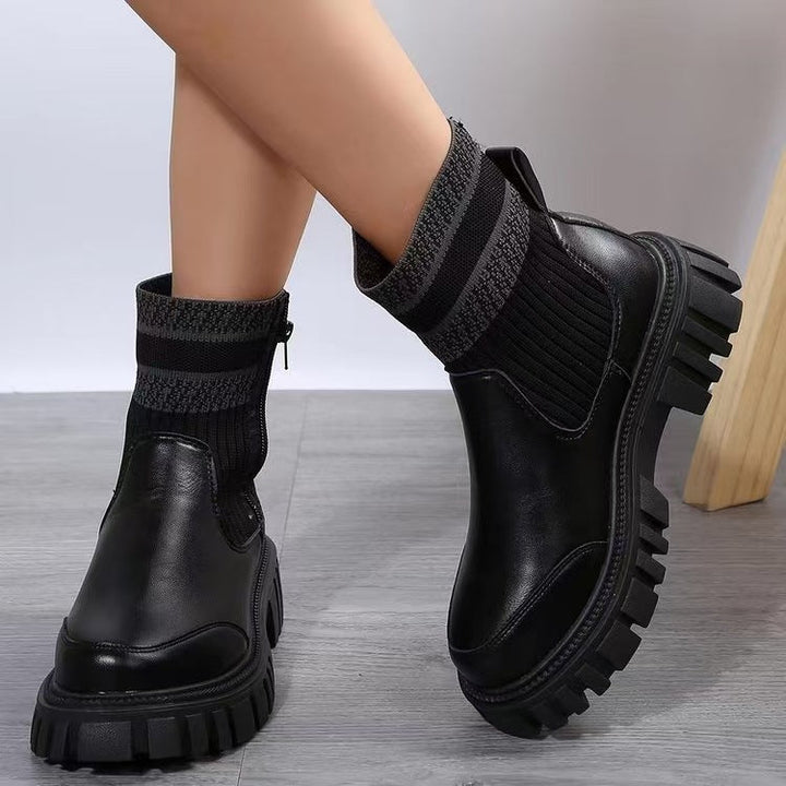 Women's Biker Boots with Elastic Knit Cuff and Sturdy Profile Lune London