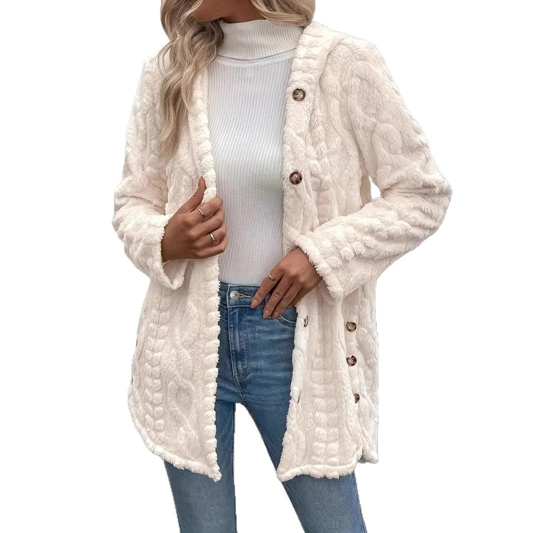 Fuzzy jacket for ladies with hood and button closure Lune London