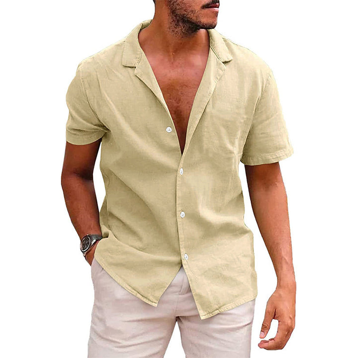 Casual linen shirt for men with stand collar and button placket Lune London