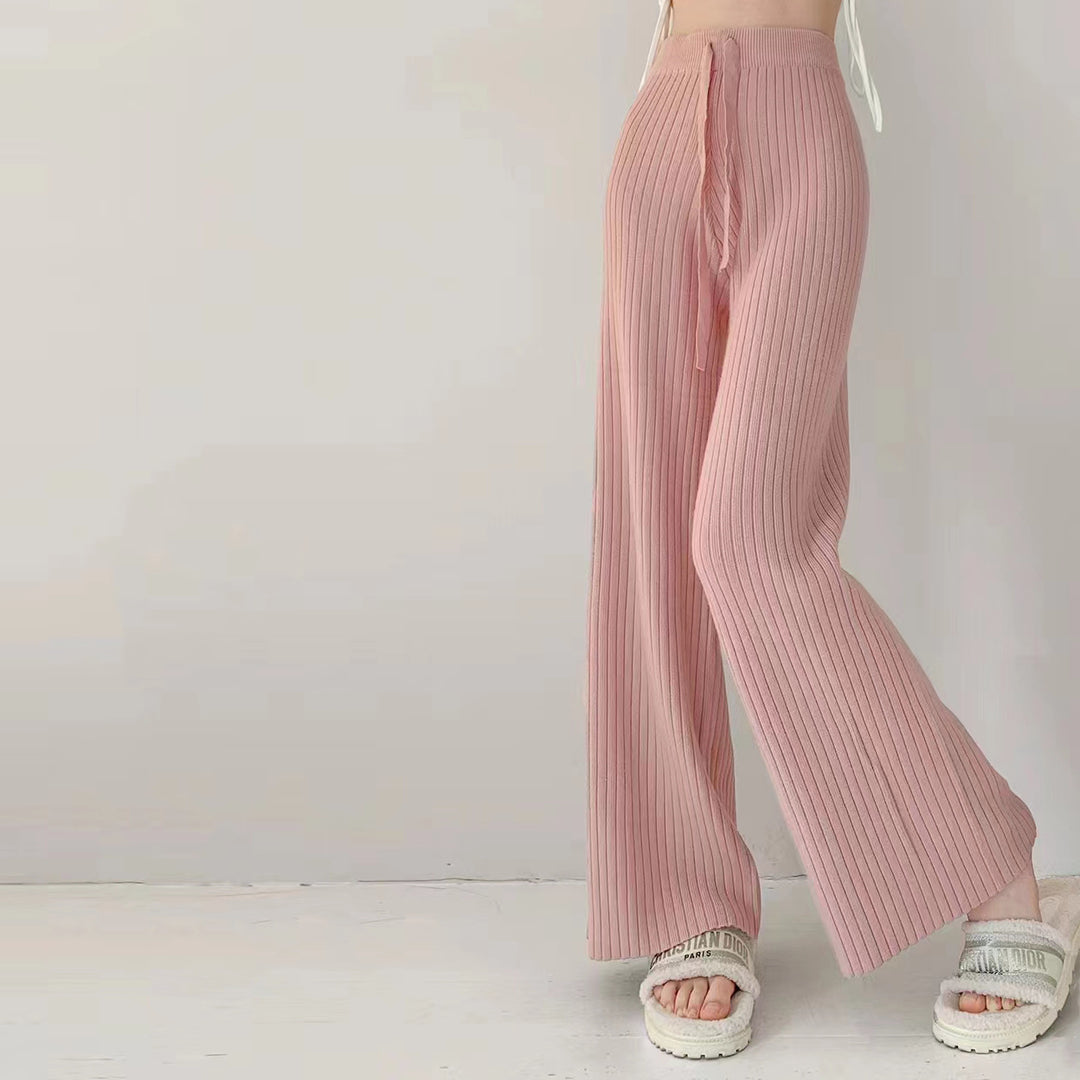 Lune London women's pleated high-waisted pants with elastic waistband