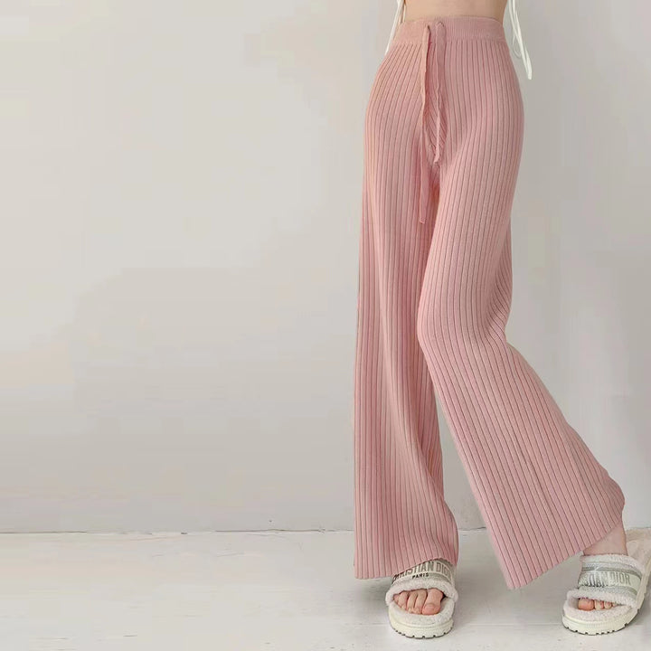 Lune London women's pleated high-waisted pants with elastic waistband
