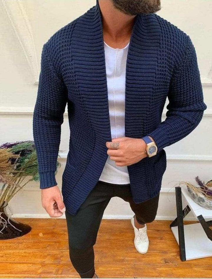 Men's knitted jacket with open design and deep collar Lune London