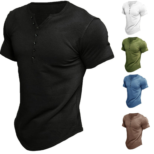 Men's Casual Short Sleeve Henley T-shirt Lune London