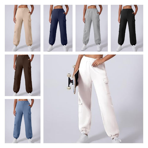 Cargo pants for ladies with elastic waist and practical side pockets Lune London