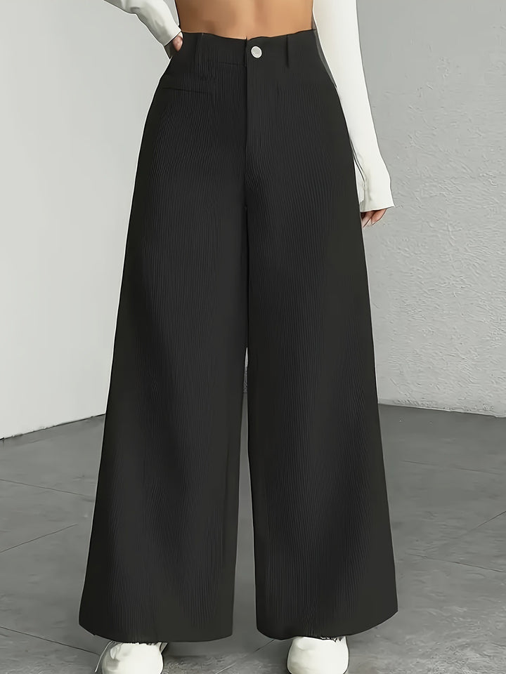 Pantalon en corduroy large pour femmes avec taille haute et coupe longue Chic & Stil
