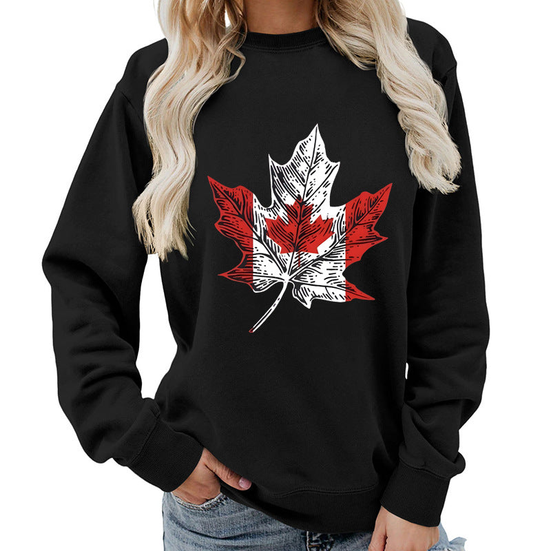 Sweat-shirt pour femmes avec motif créatif de feuille d'érable et coupe confortable Chic & Stil