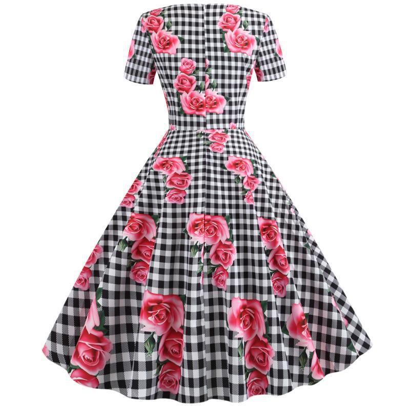 Robe Rockabilly Femme avec Motif Floral à Carreaux Chic & Stil