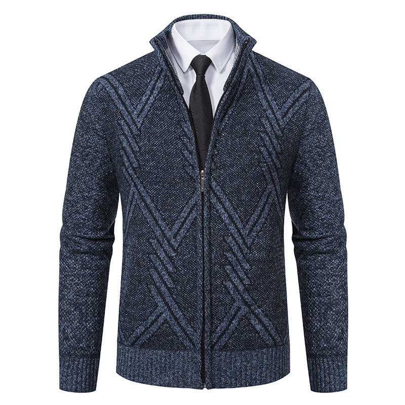 Elegant knitted jacket for men with 3D pattern and high collar Lune London