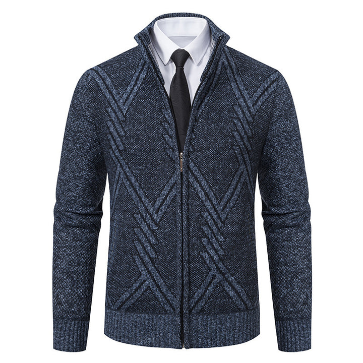 Elegant knitted jacket for men with 3D pattern and high collar Lune London