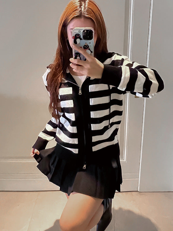 Ladies striped cardigan with zipper Lune London