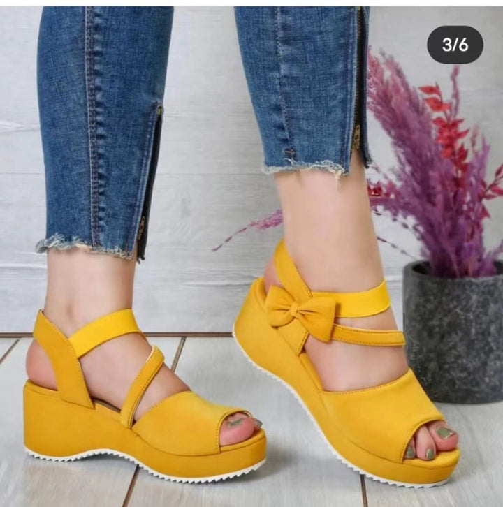 Ladies Wedge Sandals with Elegant Bow Application and Non-Slip Sole Lune London