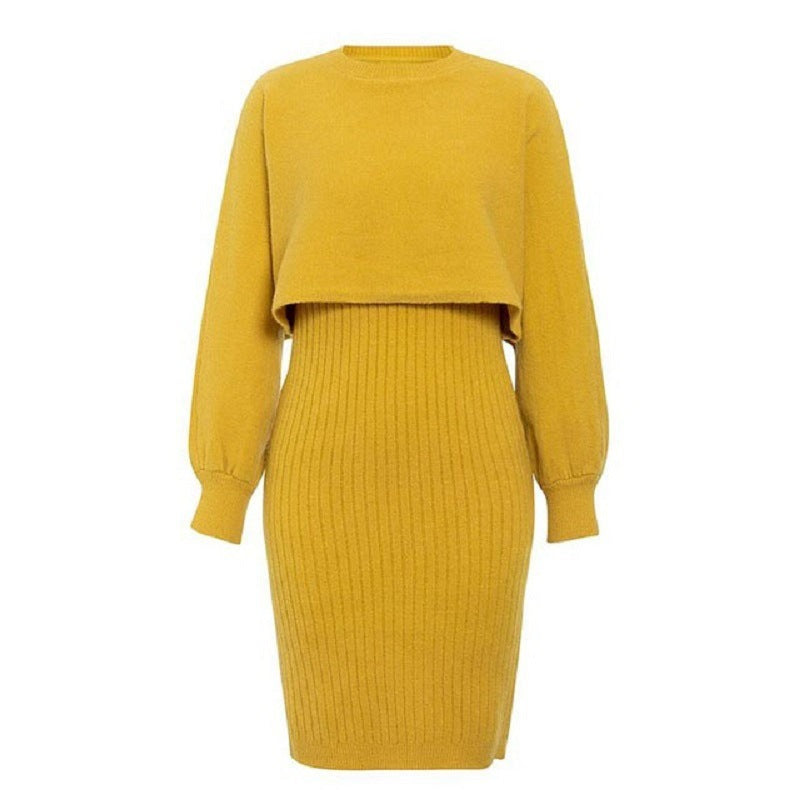 Knit dress for women with contrasting top and ribbed skirt Lune London