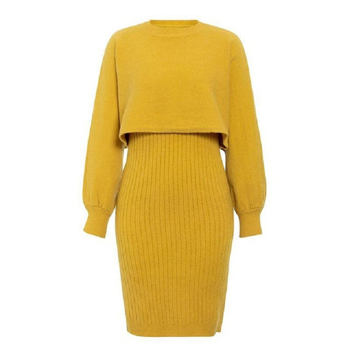 Knit dress for women with contrasting top and ribbed skirt Lune London
